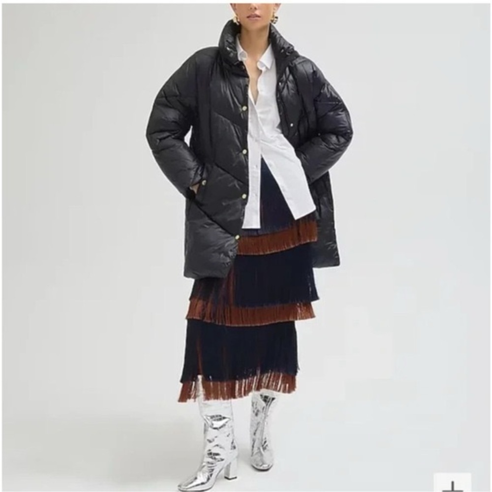 J. Crew Signature Puffer Coat Black Primaloft Long Insulated Winter Size Large